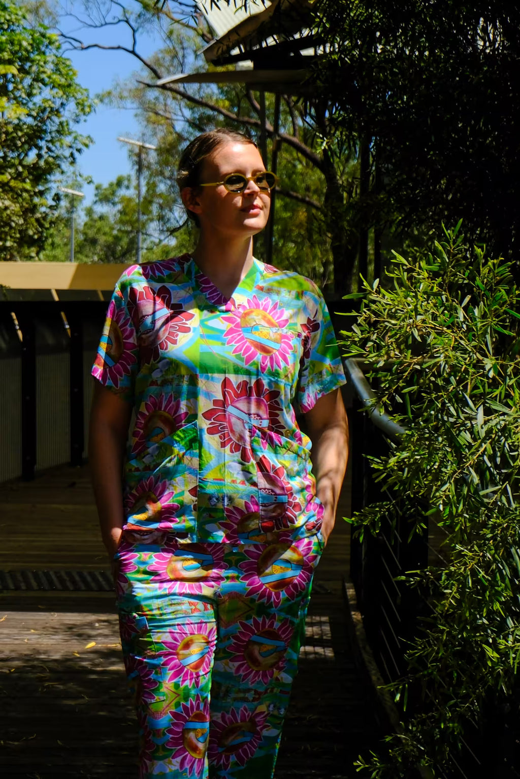 Torch Ginger Stone Lily Garden Scrubs Set